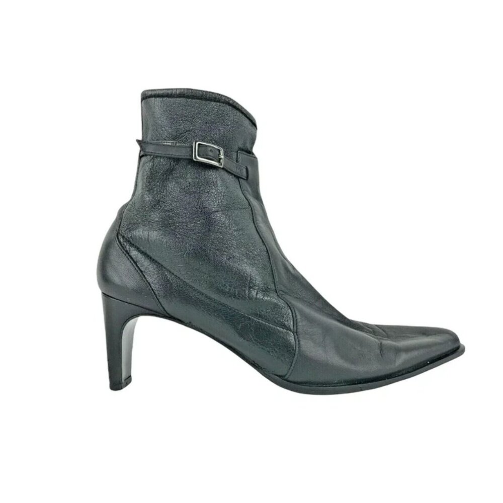 Prevata Womens Black Vero Cuoio Cone Heel Almond Toe Ankle Boot Size‎ US 5.5